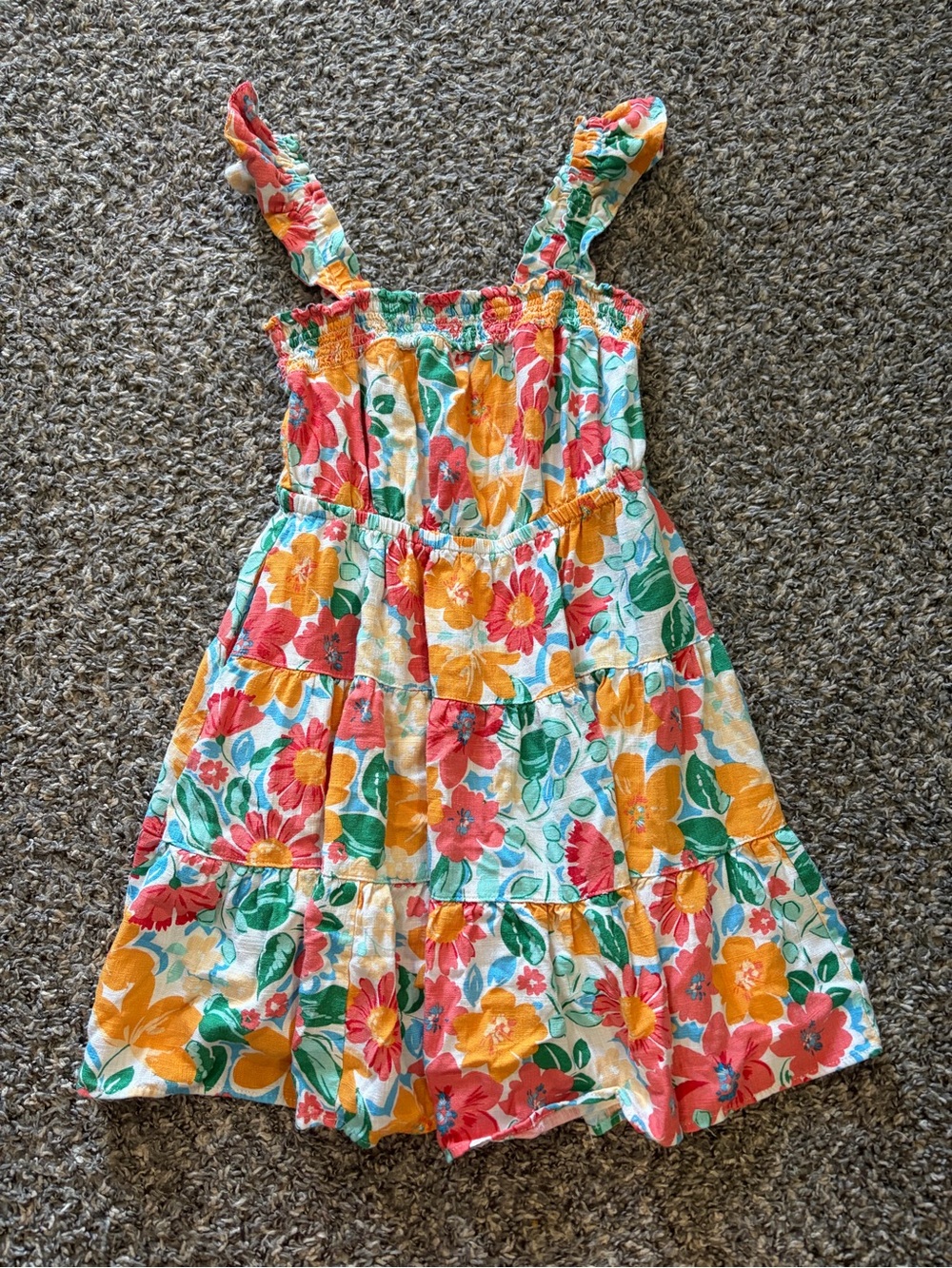 Copper Key Girls Floral Tiered Sundress - Yellow, Pink & Green